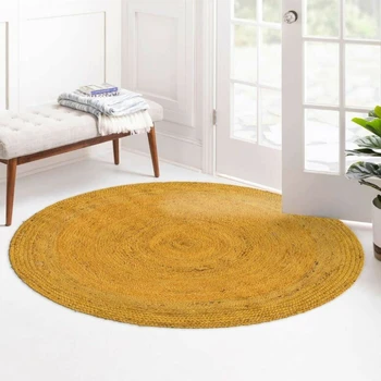 Ръчно през цялата джутовый матов, жълт сплетен килимче за дневната, 100% джутовый килим, декоративни постелки за спални