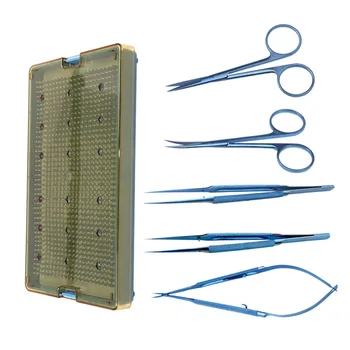 Санаториум набор от титанова сплав с кутия за стерилизация Офталмологични ножици, Клещи с платформа Санаториум инструмент
