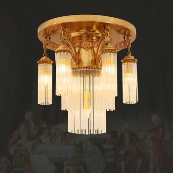 Френски Мед Кристална Тавана Лампа Входно Фоайе Купольное Осветление седалки в Европейски Стил Спалня Месингови осветителни Тела