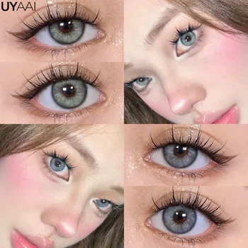 Цветни контактни лещи UYAAI с диоптриями, лещи син цвят, лещите за късогледство, цветни лещи за очи, зелени лещи, натурални кафяви лещи с класификация